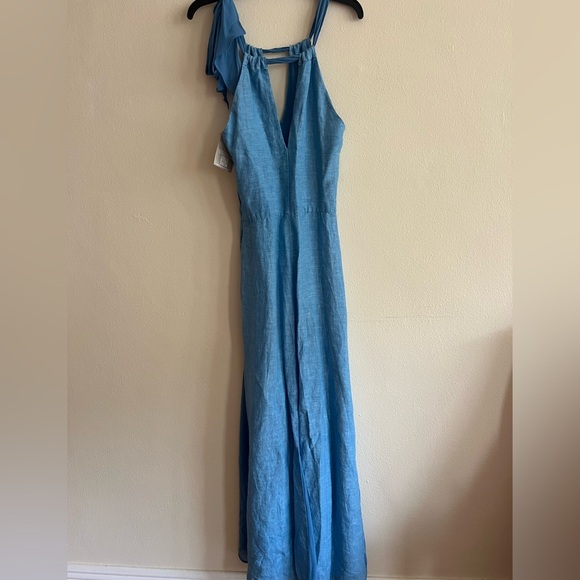 NWT $538 120% Lino Italy design Blue Harbor Sleeveless Maxi Dress Size 40 Bow - Picture 5 of 14